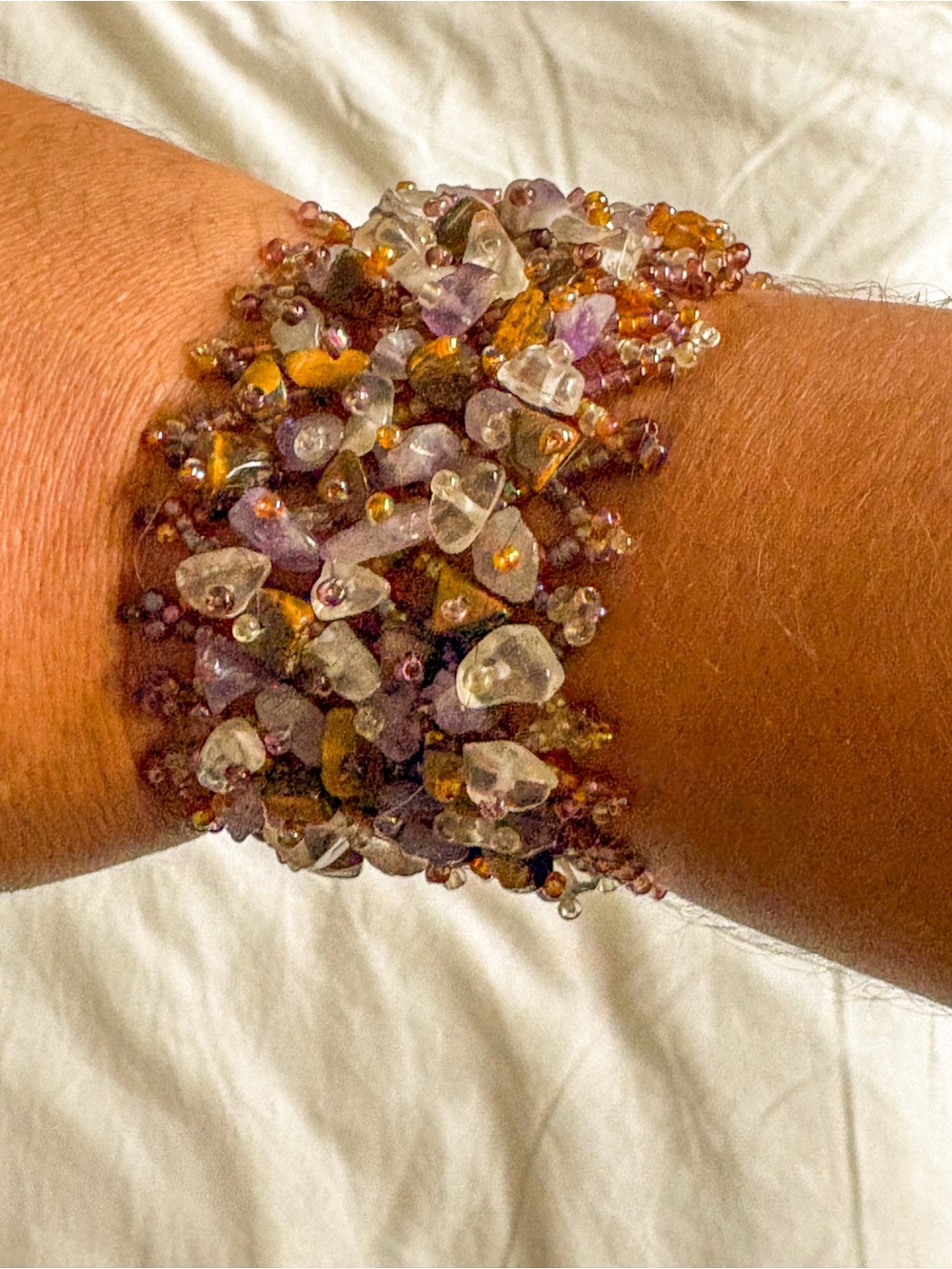 Beaded Gemstone Cluster Bracelet - Purple & Gold